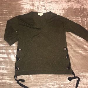 Olive Cropped Sleeve Short with Lace up Detail